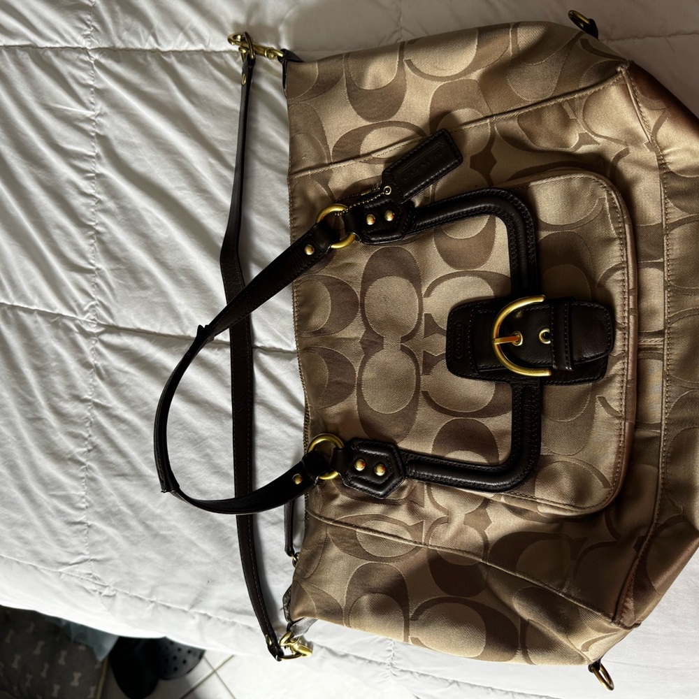 Coach Beige and Dark Brown Shoulder Bag